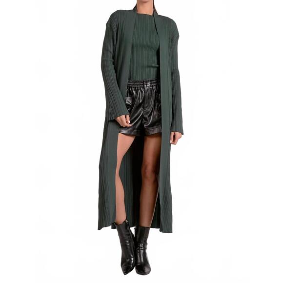 NEW ELAN ribbed duster cardigan in pine - Picture 3 of 4